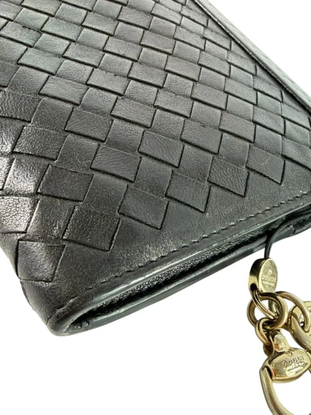 BOTTEGA VENETA Intrecciato Woven Black Leather Long Wallet Made in Italy